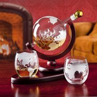Juego de Decantador de Whisky con Forma de Globo Terráqueo y 2 Vasos de Whisky Grabados - para Licores, Whisky, Vino. Regalos para Hombres