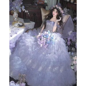 Purple Ball Gown Wedding Dress Sweetheart Neckline Empire Waist Tulle Princess Style For Women - Product Image 1
