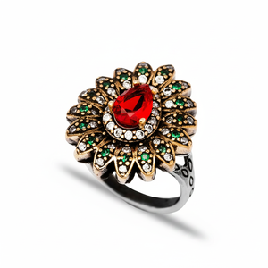 Flower <b>Garnet</b> CZ Ottoman Wholesale <b>Silver</b> Authentic <b>Ring</b> 925 Sterling Ottoman Style Handmade Turkish Jewelry - Product Image 2