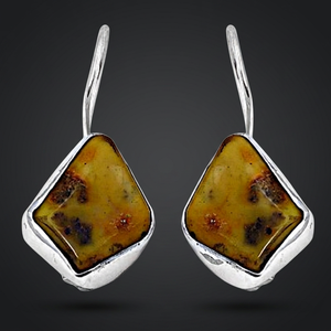Boucles d'oreilles pendantes en argent 925 Art Palace avec pierre précieuse ambre délicate et tendance, certifiées par un tiers, cadeau de mariage unisexe - Product Image 2