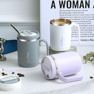 Hot Sale Custom 304 Stainless Steel Mug With Cover Student Straw Cup Hot Proof Light Luxury <b>Coffee</b> Cup Travel Water <b>Bottle</b> - Product Image 3