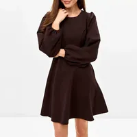 Robe élégante pour femmes à manches longues et col en V, couleurs unies, taille haute, coupe ajustée pour l'automne, emballage personnalisé en gros