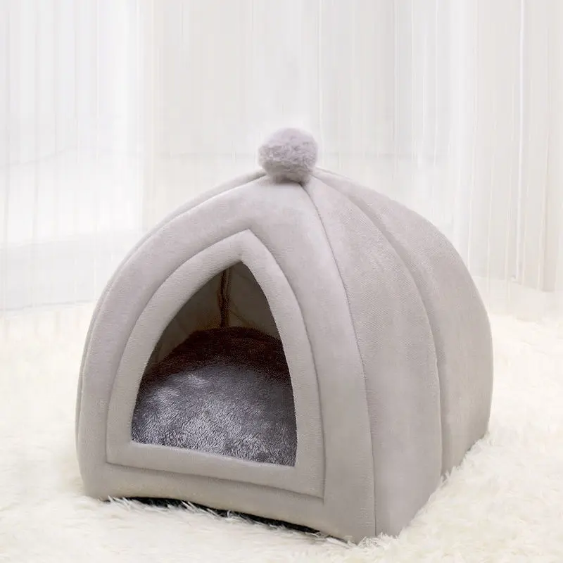 Plush Soft Washable Winter Removable Foam Cushion Comfortable Pet Tent Cat House Bed