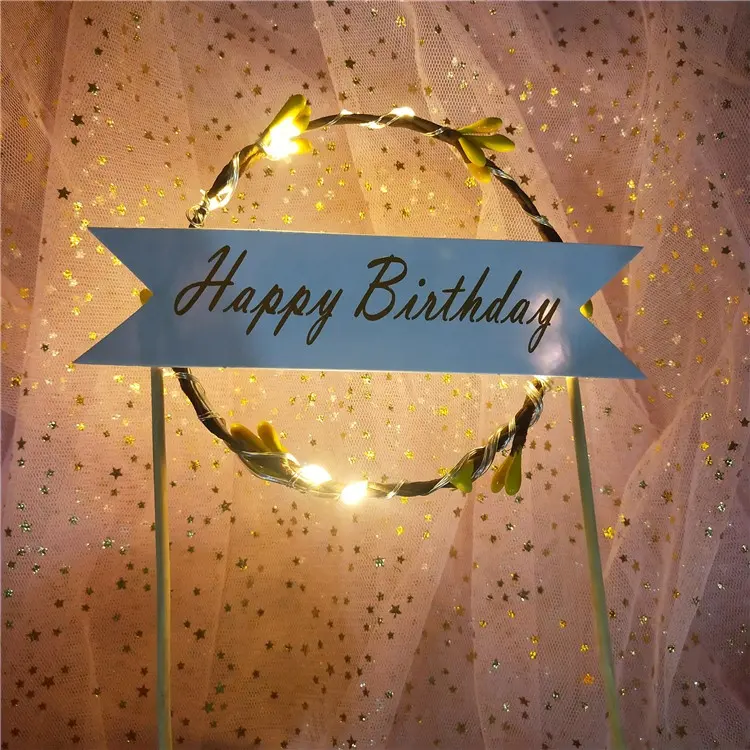 Verjaardagsfeestje Decoratie Gelukkig Verjaardagen Geel Led Cake Topper Garland Cake Toppers