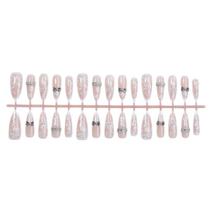 Faux ongles de luxe à presser en dentelle, style stiletto, <span class=keywords><strong>avec</strong></span> nœud 3D et <span class=keywords><strong>strass</strong></span>, lot de 24 pièces pour mariée, ongles artificiels à presser - Product Image 5