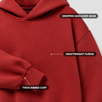 Ensemble deux pièces pour homme rouge brique personnalisé, comprenant un sweat à capuche court épais et un pantalon de survêtement oversize à jambes larges avec cordon de serrage, pour le streetwear décontracté
