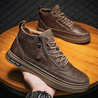Chaussures pour hommes, baskets tendance à tige haute, en cuir PU, chaussures décontractées pour hommes, bottes à plateforme, bottes à fermeture éclair rétro, Zapatillas Hombre
