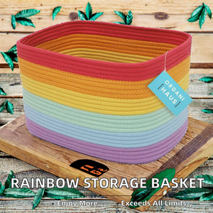 Pastel Rainbow <b>Rectangular</b> Cotton Rope Eco-Friendly Multifunction Clothing <b>Storage</b> <b>Basket</b> Cube Bins 15"x9.85"x9.85" Playroom - Product Image 2