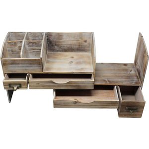 Estante de almacenamiento de escritorio de madera maciza de estilo americano con cajones para joyería, organizador de cosméticos, tipo rectangular blanco Retro - Product Image 2