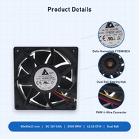 Delta FFB0812EH 8025 Kipas Pendingin DC 12V 0.8A 5900 RPM 62.52 CFM PWM 4-Kabel FG Dual Ball Bearing 9-Bilah PBT Aliran Udara Tinggi Server