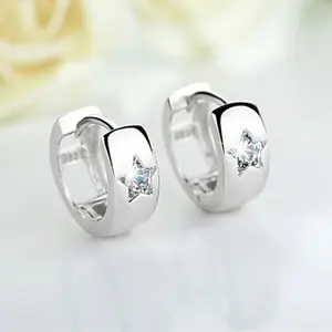 CAOSHI Trendy Small Circle Earrings Star Cubic Zirconia Silver Plating Fancy for Women Wedding Jewelry Hoop Earrings