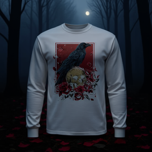 Camiseta gótica de manga larga con diseño de cuervo, pájaro oscuro, calavera y rosa, estilo grunge - Product Image 3