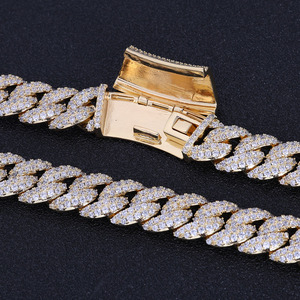 Pulsera de Cadena Cubana de Doble Hilera NUOYA de 13 mm, Chapada en Oro Blanco, Joyería Hip Hop, Cierre de Caja Curvo, Pulsera de Zirconia, Estilo Rapero - Product Image 6