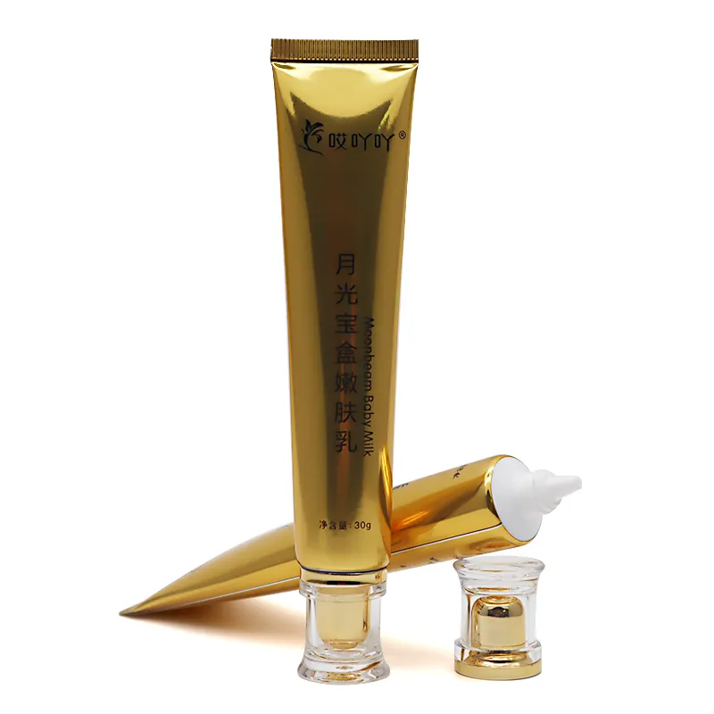 Gold cosmetic packaging face container 30ml skin cream acrylic lids aluminum skincare plastic pre roll tube