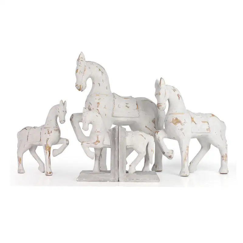 Nordic Animal Sculpture White wood Color Horse Figurines for Home Decor Wholesales Rustic Resin Bookend Home Decoration