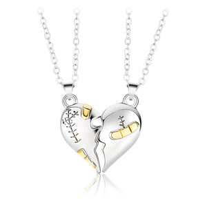 कस्टम चुंबकीय आकर्षण दो सेट हार काले + सफेद युगल Splicing प्यार सबसे अच्छा दोस्त हार दिल टूट हार - Product Image 1