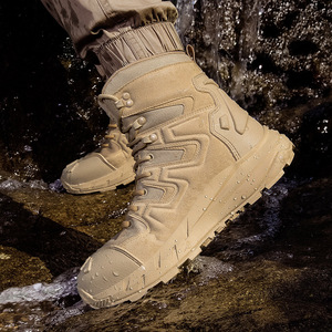 Bottes tactiques légères mi-hautes imperméables pour hommes - Tige synthétique, semelle extérieure en caoutchouc pour activités de plein air toutes saisons - Product Image 1