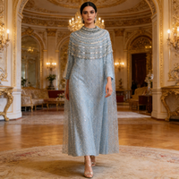 Robe Kaftan pour femmes, brodée, ornée de strass et de paillettes, manches courtes, longueur maxi, robe de soirée modeste, ornée de perles à la main, robes pour événements formels