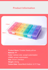 Pilulier hebdomadaire à 21 compartiments de haute qualité Nouvelle langue personnalisée Logo Couleur PP Étui à pilules en plastique Coupe-pilules de haute qualité - Product Image 2