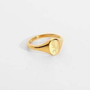 High Quality Women Fashion Jewelry Custom Engraved <b>Blank</b> Signet <b>Ring</b> Customized Flower Gold Plated Oval <b>Rings</b> for Women - Product Image 6