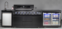 Cuisine extérieure modulaire en acier inoxydable noir avec barbecue au gaz et allumage électronique par impulsions