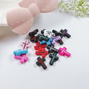 Cuentas de <span class=keywords><strong>silicona</strong></span> con forma de cruz de Jesús para pulseras DIY, cadenas de <span class=keywords><strong>chupete</strong></span> y soporte para bolígrafo - Product Image 3