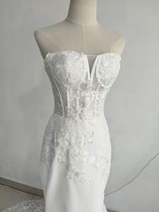 玛丽长袍定制迷人女性甜心蕾丝贴花无袖宫廷火车美人鱼婚纱 - Product Image 2