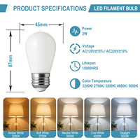 Ampoule LED à filament de verre ST45/ST14, CRI90, dimmable, 2W, culot E26/E27, température de couleur 2200K-6000K, certifiée CE, pour une utilisation multi-scènes