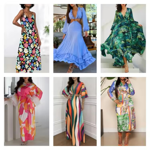 2026 Spring Lantern Sleeve v Neck Dresses With Belt Pleated Dress Random Style - Product Image 4