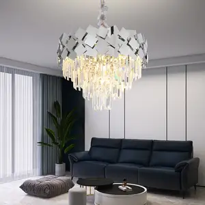 Chrome moderne plafond en verre villa européenne luxe k9 cristal pendentif éclairage hôtel mariage lustre