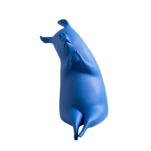 Soyut sanat reçine masaüstü dekorasyon Modern mavi 40cm komik şişman domuz heykeli