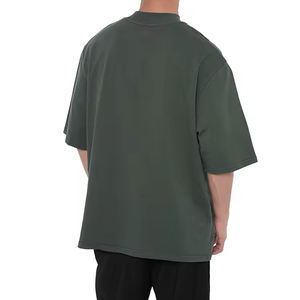 T-shirt pour homme en coton 100% lourd, surdimensionné, style américain, décontracté, col roulé, col montant, vintage, été - Product Image 3