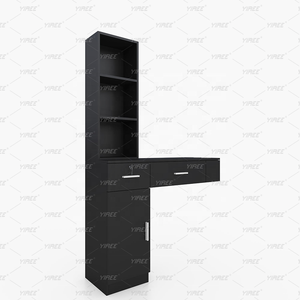 Mueble de Barbería Personalizado de Madera de Roble, Estación de Estilismo Negra, Mueble de Salón Montado en la Pared, Estación de Trabajo de Peluquería con Almacenamiento - Product Image 4