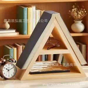 Simple bamboo triangular bookshelf, portable <b>bookend</b>, bamboo reading shelf, desktop organizer, book holder. - Product Image 3