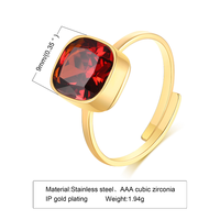 Bague française rétro carrée en acier inoxydable multicolore pour femme Bague de niche en pierres précieuses à la mode Réglage de la lunette Non-Fading