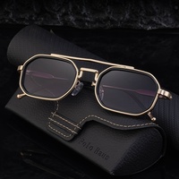 Kacamata Hitam Pria Bingkai Kecil Model Persegi Desain Retro Double-bridge Logam Berkualitas Tinggi Full-frame UV400 Pelindung Matahari