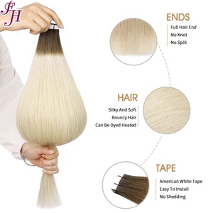 Extensions de cheveux à bandes adhésives FH Stock Color Glue Tape, cheveux humains lisses avec cuticules alignées, 26 pouces, 60 pièces - Product Image 2