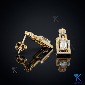ต่างหูเพชรทรงหยดน้ำทรงเหลี่ยมมรกตจาก KRUP JEWELS ประดับเพชรแล็บโกรว์ ตัวเรือนทองคำแท้ 18K ดีไซน์หรูหราทรงเรขาคณิตแบบหลายชั้น ได้รับการรับรองจาก IGI - Product Image 1