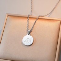 Collar con Colgante de Acero Inoxidable con Caligrafía Religiosa Simple de Alá, Joyería Musulmana Islámica Árabe, Venta al por Mayor para Mujeres, Eid Ramadán