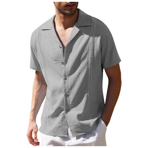 2025 <span class=keywords><strong>camicia</strong></span> di <span class=keywords><strong>lino</strong></span> Casual da <span class=keywords><strong>uomo</strong></span> stile cubano estivo da spiaggia manica corta ampia e comoda <span class=keywords><strong>camicia</strong></span> da <span class=keywords><strong>uomo</strong></span> tinta unita - Product Image 4