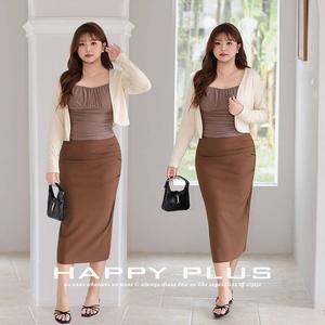 Runqi Women's Plus Size Ruched Camisole Top Set Tea <b>Coffee</b> Solid Color Knitting With Label And Tags - Product Image 5