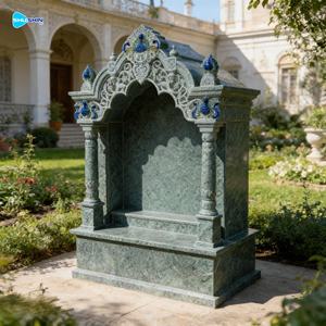 معبد بوجا من الرخام الأبيض للمنزل مع إضاءة، معبد أنيق للاستخدام الداخلي والحدائق، متوفر عبر الإنترنت - Product Image 2