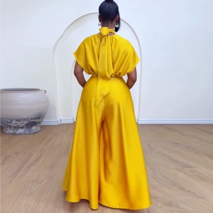 Collection Été 2025 – Ensemble Deux Pièces Élégant Femme Style Européen et Américain : Pantalon Taille Haute Ample et Haut en Satin à Manches Chauve-Souris avec Lacets - Product Image 4