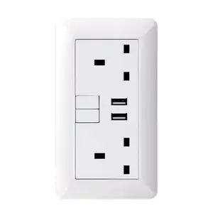 OSWELL Sockets UK Standard Power Socket with Switch 13A Twin Double White Wall Mounted Universal USB 2.1A CE PC Standard