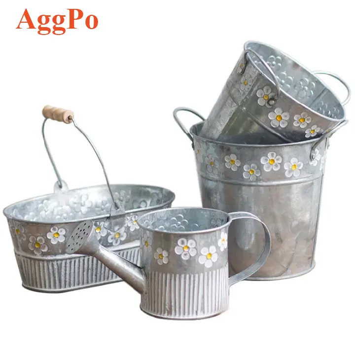 Small Daisy Tin Keg, Home Vintage Embossed Snowflake Iron Flower Vase Bucket, Galvanized Metal Iron Planter Bucket Flowerware