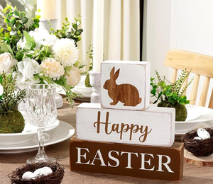 DAMAI Wholesale Easter Wooden Block Rabbit Table Decor Rustic Farmhouse Tiered Tray Supplies for Home Kitchen Tabletop Accents - Product Image 6