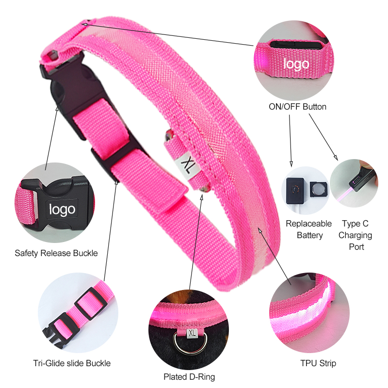 UMIONE UMO15086 LED Glowing Nylon Print Dog Collar - Rechargeable Flashing Anti-Lost Light Pet Safet