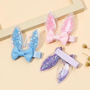 Venta caliente Pascua lentejuelas dulce bebé Orejas de conejo horquillas anudadas horquillas para fiesta de Pascua vacaciones Festival decoración suministros - Product Image 3