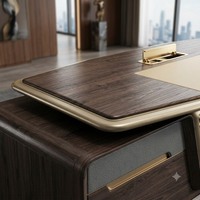 Scrivania Direzionale Moderna di Lusso con Piano in Legno, Pannello LED, Sedia in Pelle, Libreria, Arredamento Commerciale per CEO e Manager Aomige LK-D36