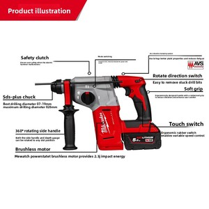   Martillo Rotatorio SDS Plus AVS de 26 mm, Inalámbrico, 18 V, con Motor sin Escobillas <span class=keywords><strong>M18</strong></span> BLH, para Perforar Concreto - Product Image 3
